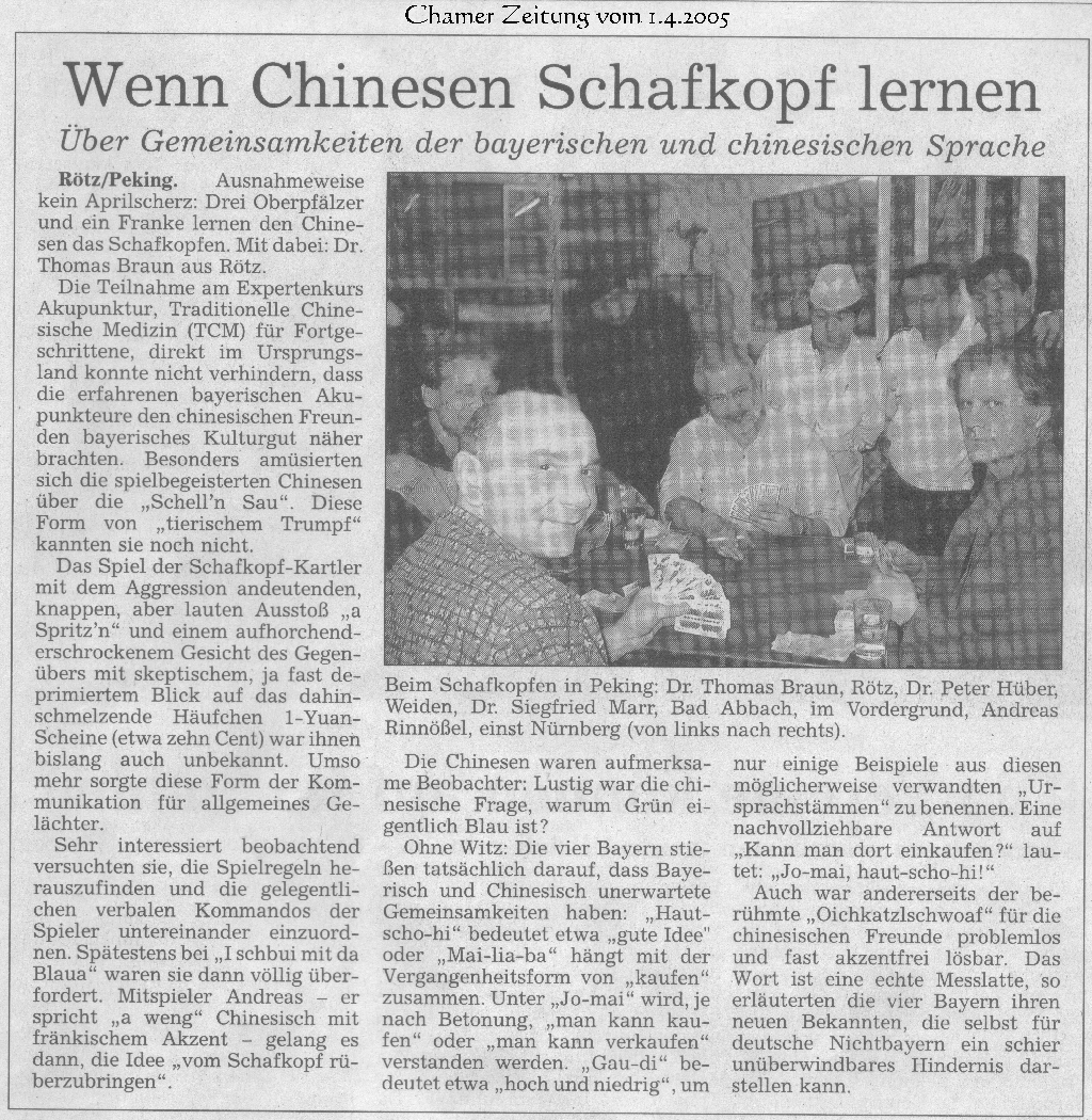 Die chinesischen Freunde lernen bayerische Lebensart - Schafkopf